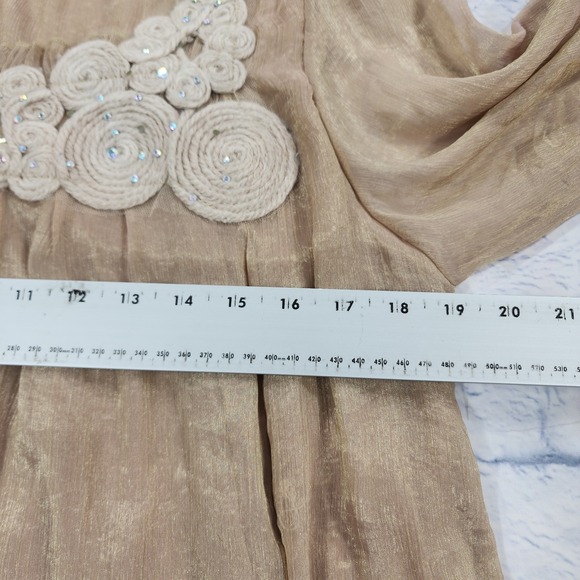 Pretty Angel Boho Blouse WOMENS SZ L Gold Sheer Festival Romantic Top - Picture 8 of 12